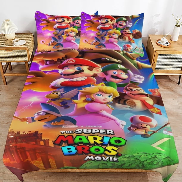 Super Mario Bed Duvet Cover Microfiber Bedding Sets 3D Printed Lightweight 3 Piece Comforter Sets for Kids Boys Girls