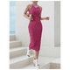 thumbnail image 4 of Vestido Ajustado Largo Tejido Canalé Cuello V, 4 of 4