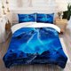 thumbnail image 1 of 3pcs Three Wolves Howling Under The Moon Mysterious Wild Blue Art Theme Print Three Piece Bedding Set Soft Quilt Cover And Two Pillowcases, 1 of 5