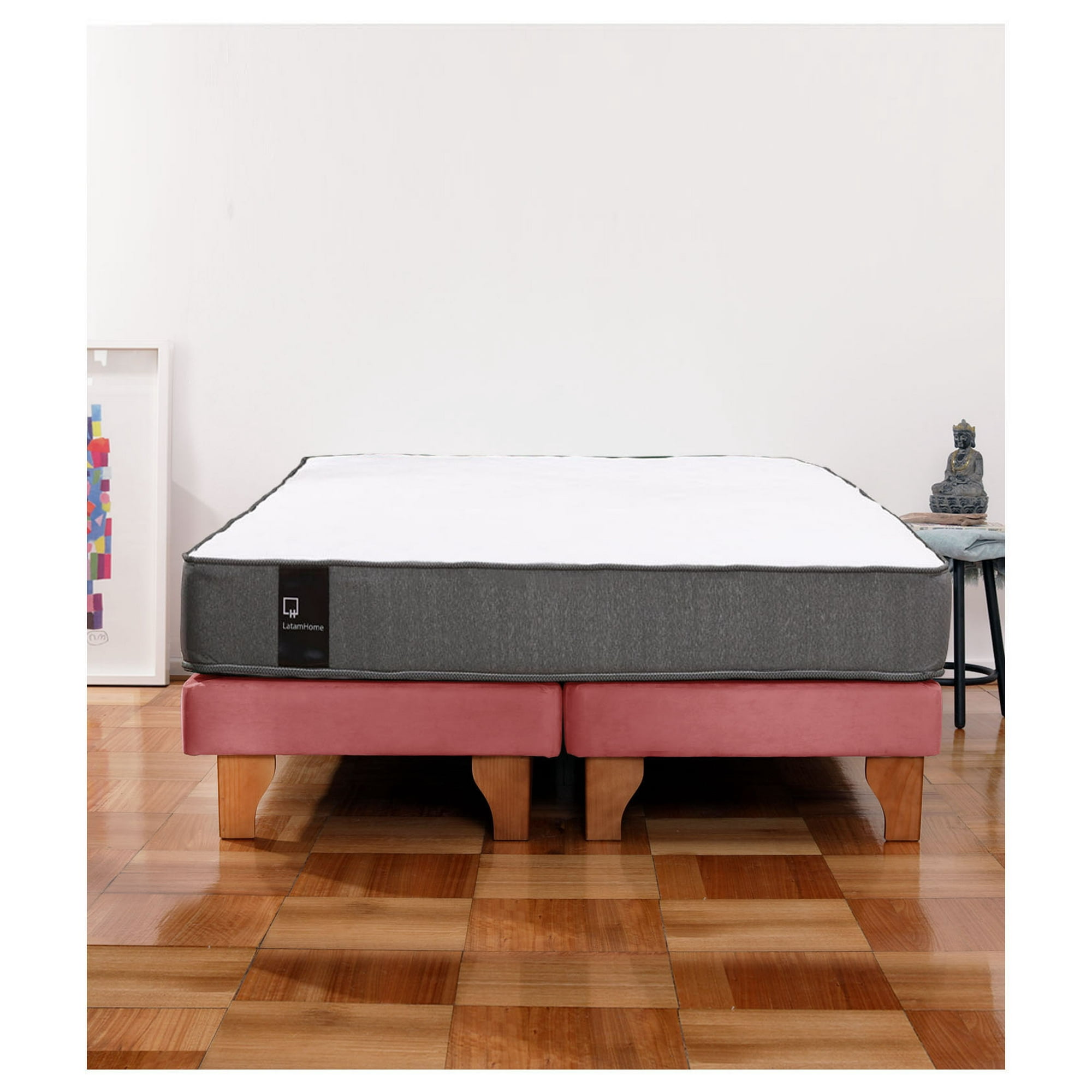 Latam Home - Cama Europea Zen Best 2 Plazas Colchon Resortes Base Dividida Tela Palo Rosa