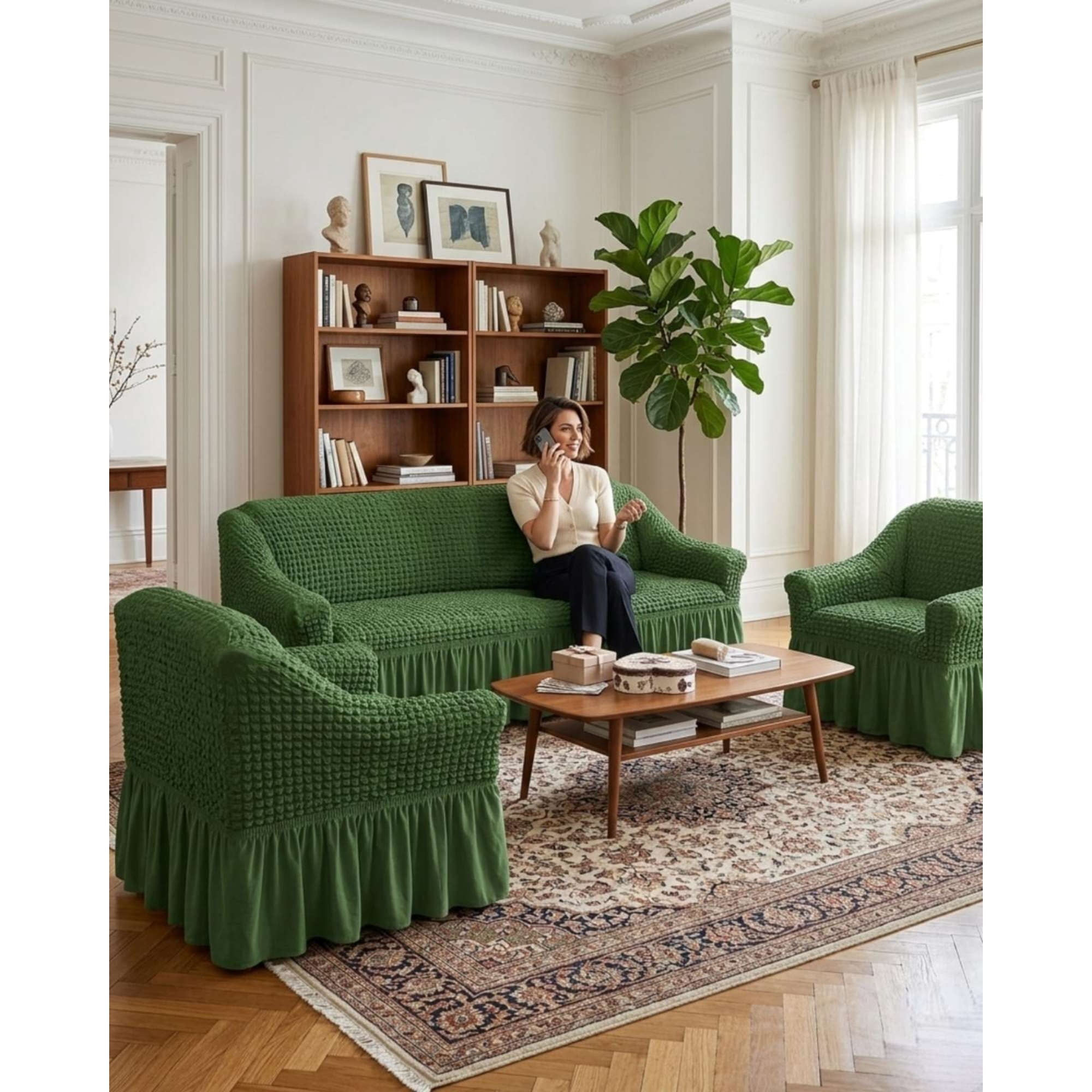 Mylhogar - Juego De Fundas De Sillón Turcas 3+1+1 Elásticas Ajustables