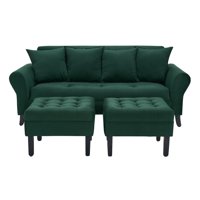 Bodevir - Sofa Lua 3C + 2 Pouf Felpa 20 Verde Botella