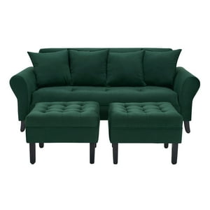 Bodevir - Sofa Lua 3C + 2 Pouf Felpa 20 Verde Botella