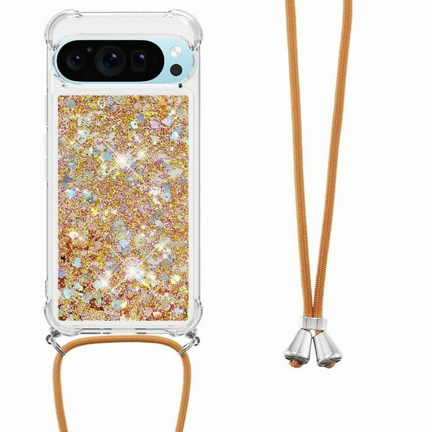 Funda FOXDOCK para Google Pixel 9 Pro XL con Cuerda Ajustable, Brillo Líquido, Protección Antigolpes y Lente – Ideal para Regalo