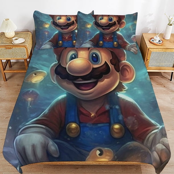 Super Mario 3-Piece Comforter Set for Bedroom Super Mario Bedding Set for Kids Adults Soft Microfiber Duvet Cover Set with Zipper Closure