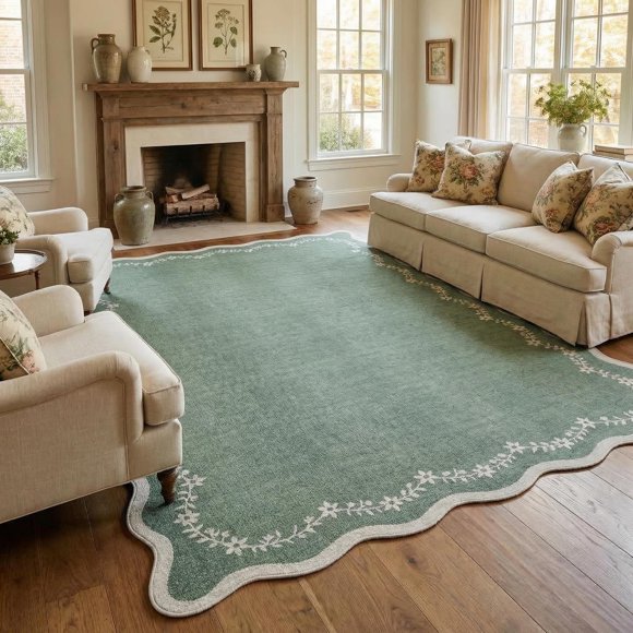 Alfombra GarveeHome 152 cm Verde Salvia Lavable para Sala