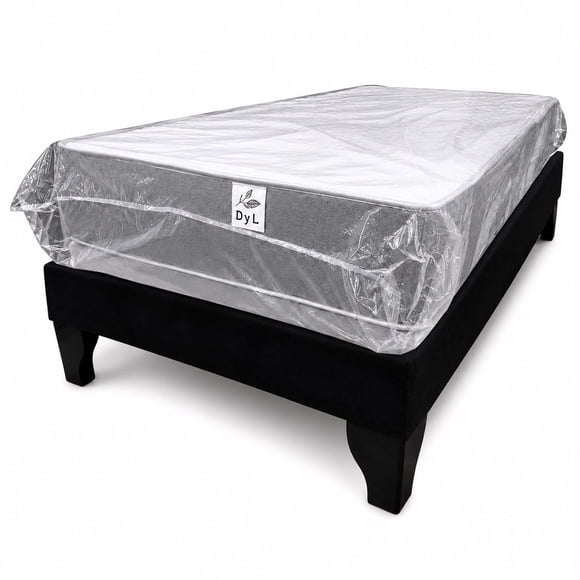 Base De cama Plaza y Media Negro Lino + Colchón Semi Ortopédico 1.5