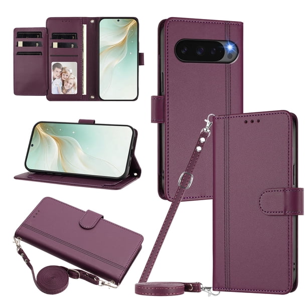 Google Pixel 9 Pro XL 5G Funda con Ranuras para 9 Tarjetas, Morado Oscuro