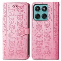 Funda Cartera Foxdock Para Motorola Edge 60 Fusion , Flip Pu Con Relieve De Gatos Y Perros, Tarjetero Y Soporte