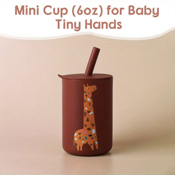 6oz Mini Water Cup For Kids, Learning Drinking Portable Unbreakable Training Cup With Straw & Lid For Toddler Beginner Drinking Water, Food Grade Silicone Baby Water Bottle, BPA FREE First-Stage Prac