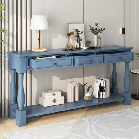 M&Ms - Trexm Console Table 63"" Long Console Table With Drawers And Shelf For Entryway, Hallway, Living Room (Navy, Old Sku Wf314993Aam)