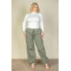 thumbnail image 3 of Saronite Pantalón Paracaídas con Cintura Elástica y Cordón Ajustable, Dos Bolsillos Delanteros, Color Verde Oliva (para Mujer), 3 of 4