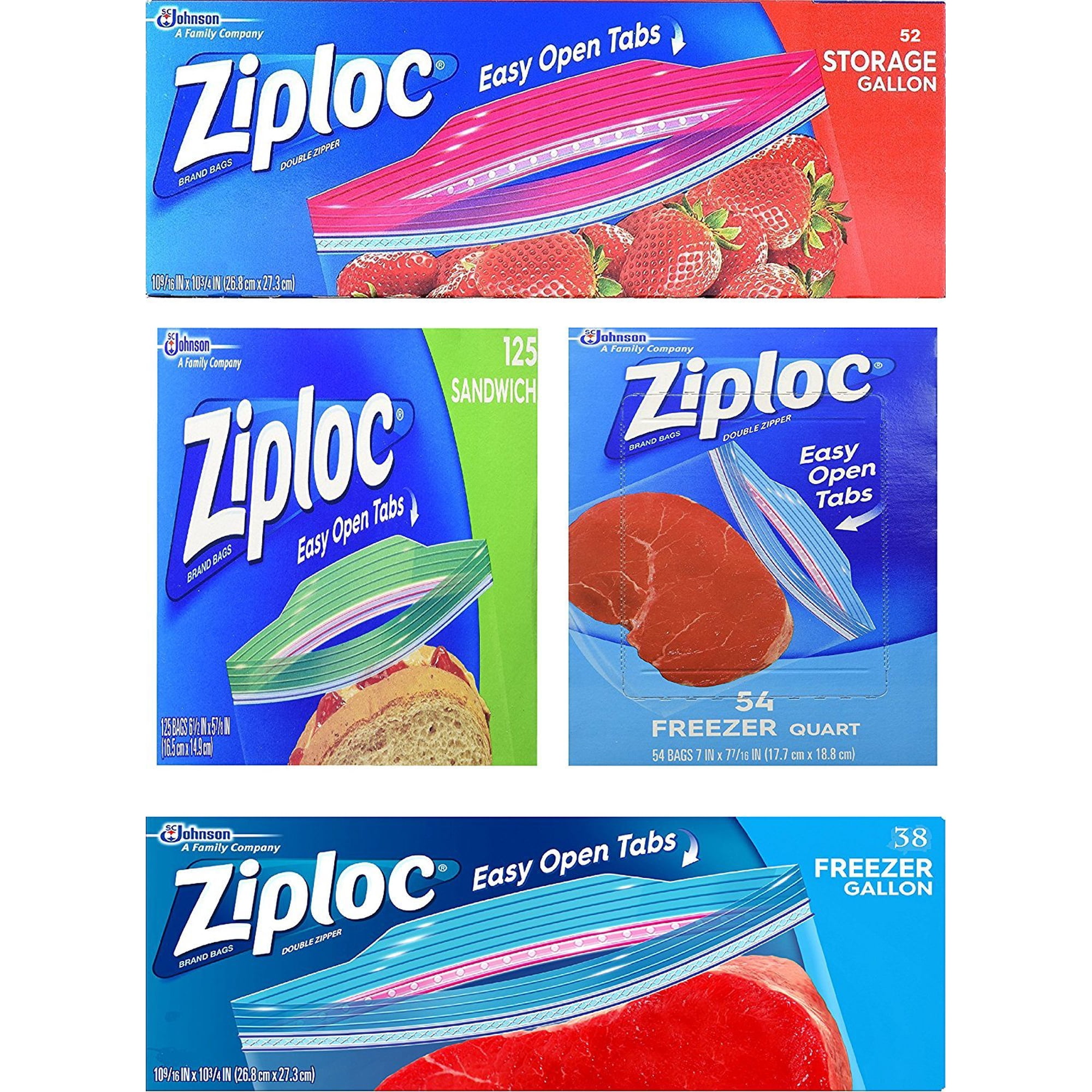 Bolsas De Plástico Ziploc, Paquete Variado, Cierre Con Cremallera, 54 X 1 L, 38 X 3,8 L