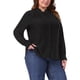 thumbnail image 4 of Agnes Orinda Camisa de Mujer Talla Grande para Oficina con Botones, Cuello Alto con Volantes, Manga Larga, Estilo Casual de Negocios 4X Negro, 4 of 6