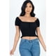 thumbnail image 1 of Top Casual de Punto Acanalado Liso con Mangas Abullonadas Fruncidas, 1 of 2