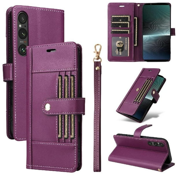 FOXDOCK Funda tipo Cartera para Sony Xperia 1 V – Cubierta de Cuero PU con Múltiples Ranuras, Bolsillo para Efectivo y Correa de Muñeca