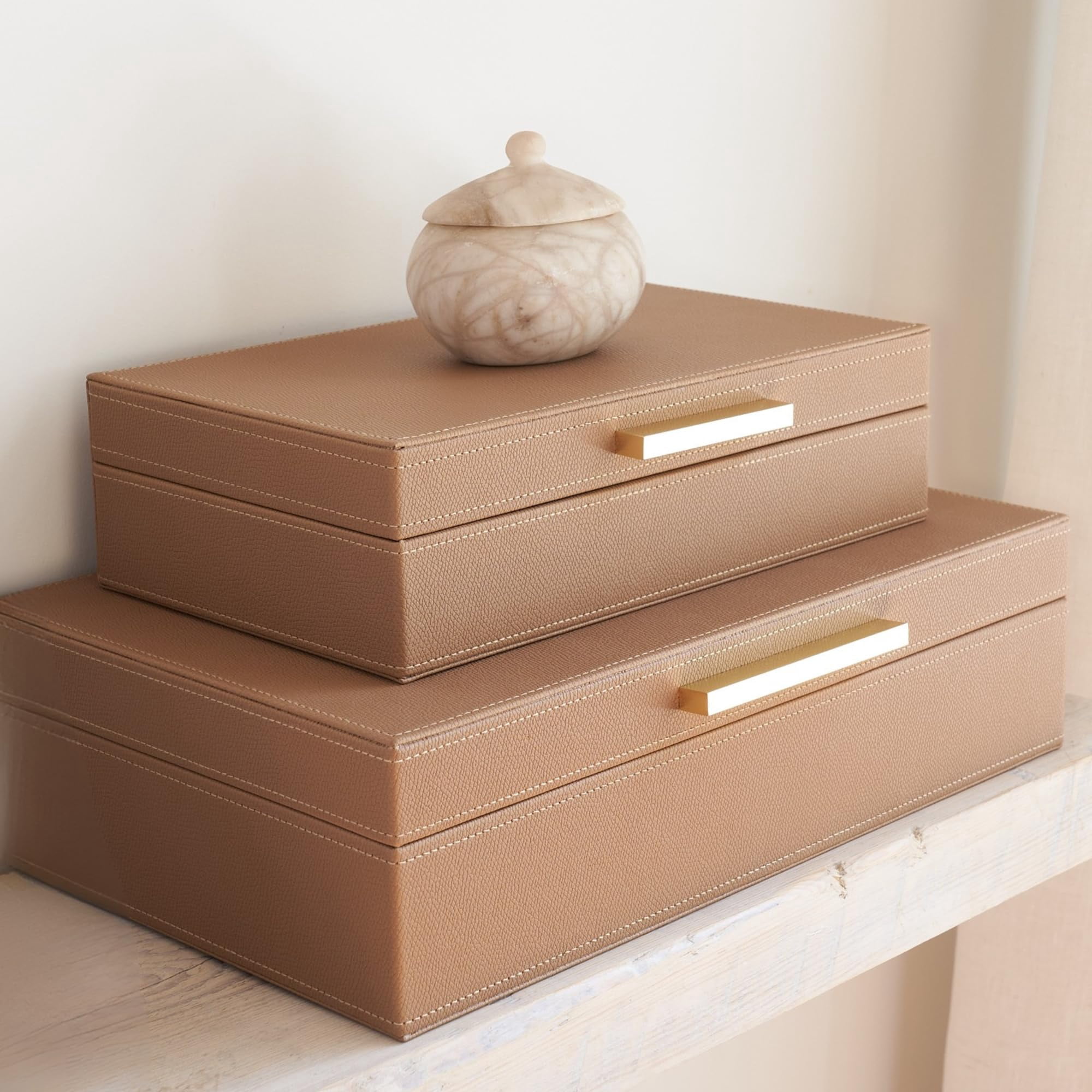 Cajas De Almacenamiento Decorativas Zicoto De Piel Sintética, Juego De 2