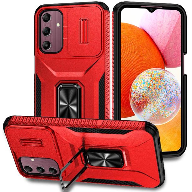 Funda Armada para Samsung Galaxy A15 5G con Tapa Deslizante y Soporte Magnético Giratorio Rojo