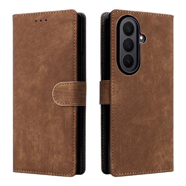 Funda Billetera para Samsung Galaxy Z Fold 7 con Soporte - Cartera de Cuero con Ranuras Marrón