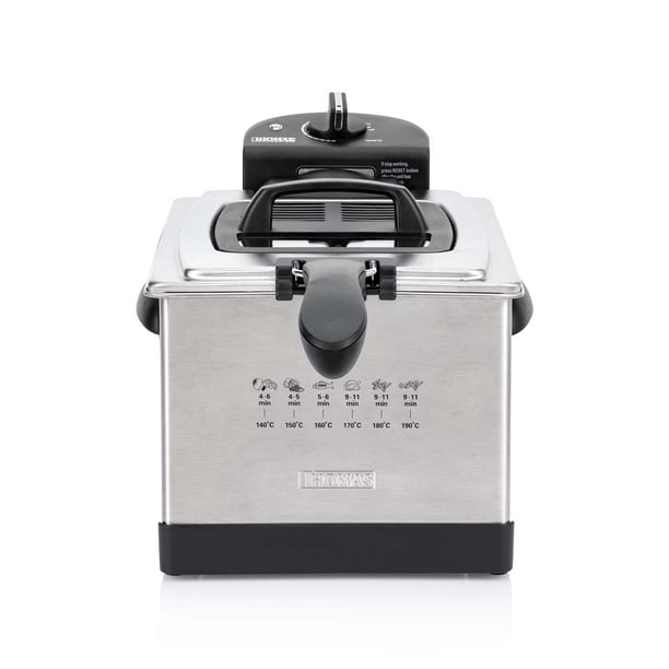 Freidora Eléctrica Thomas TH-DF500 5 Litros 1950W Freidora de Aceite Acero Inoxidable Regulador de Temperatura hasta 190° Tapa con Ventana y Filtro Canastillo Removible