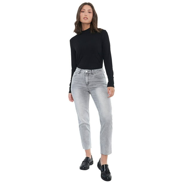 Jeans Mujer Straight Fit Elasticado Gris Corona