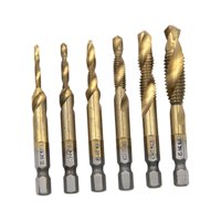 Ioensy - 6X Brocas Combinadas Para Machos De Roscar M3 M4 M5 M6 M8 M10 Vástago Hexagonal Hss 6542 Titanio