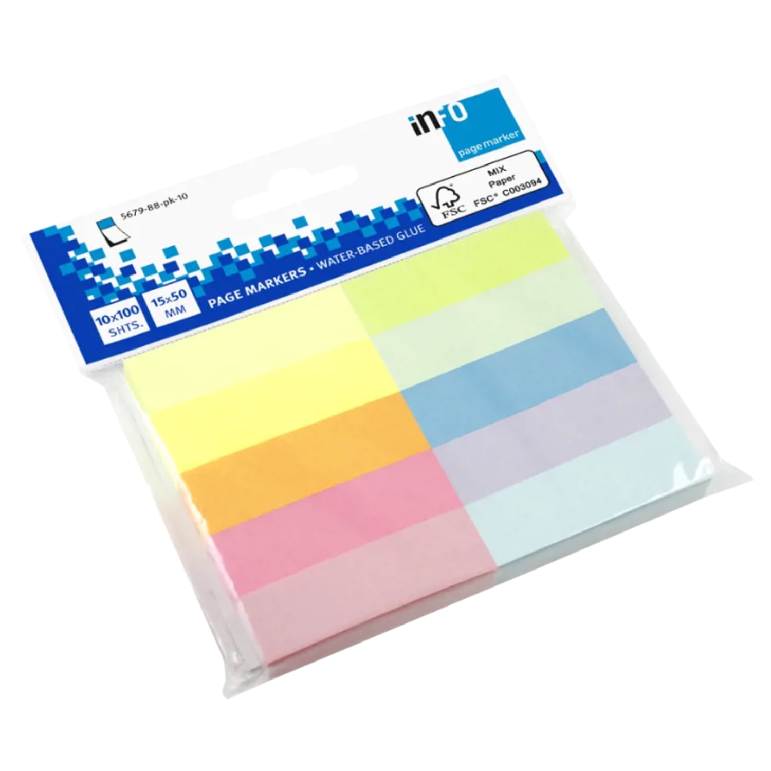 Infonotes - Pack 10 Marcadores De Paginas 15x50mm Papel Adhesivo Color - Ps