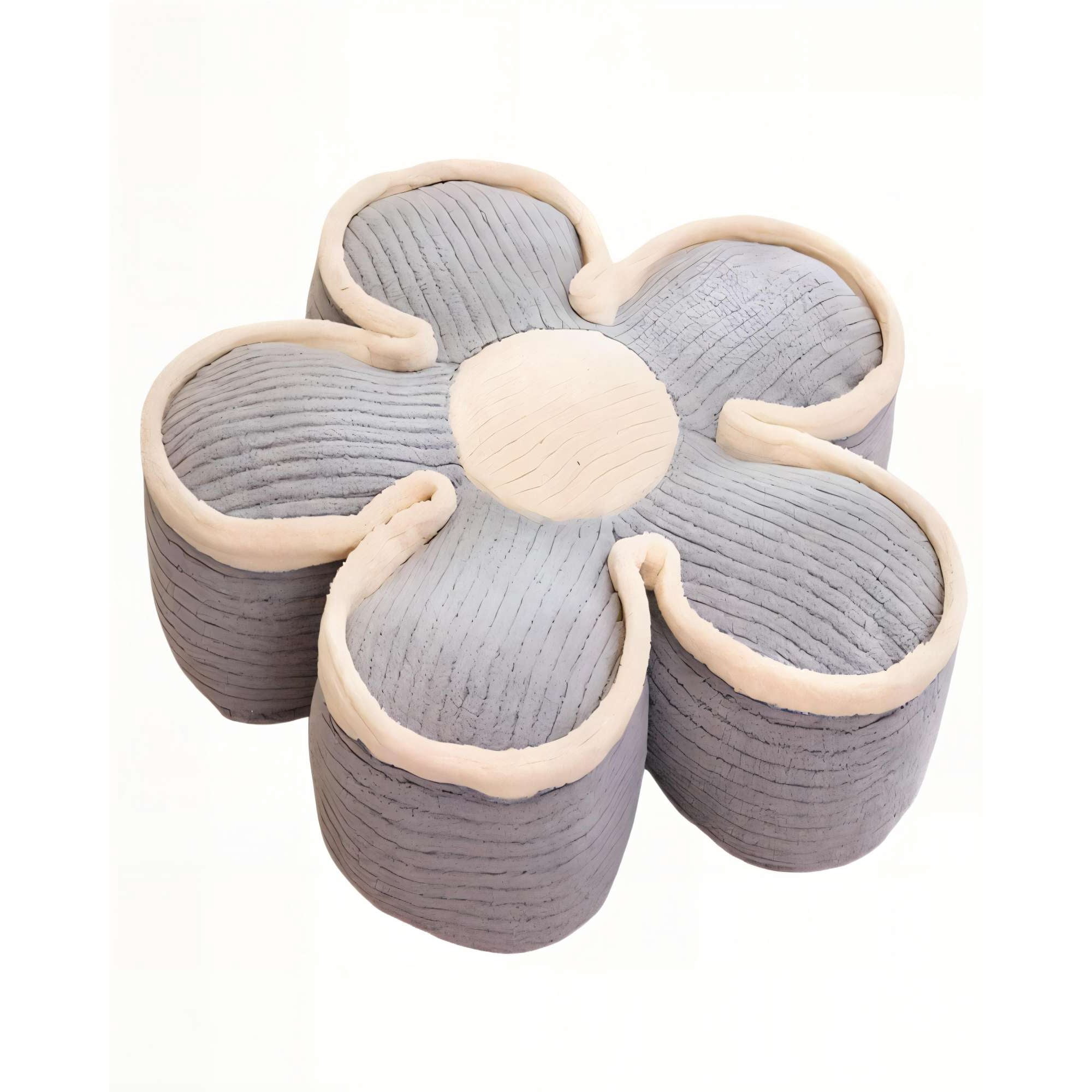 Genérico - Cojin Decorativo En Forma De Flor Color Gris Con Borde Beige