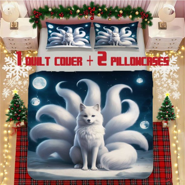 Nine-Tailed Fox Moonlit Night Soft Printed Bedding Set Polyester Fabric Decorative & Warm