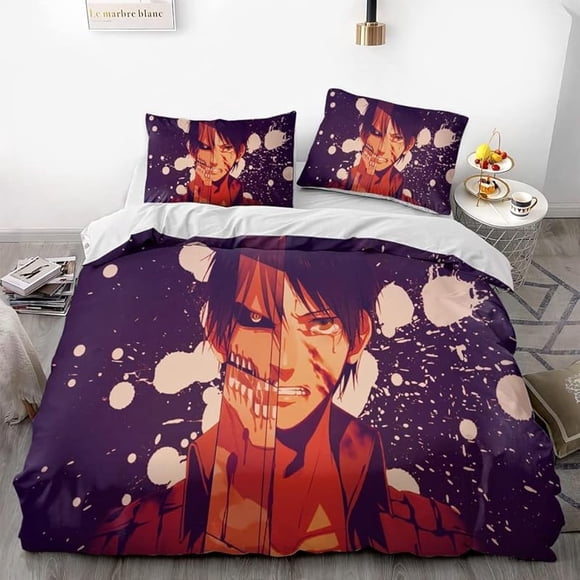 Invad-e on Tit-an Ere-n Le-i Anime -Soft 3D P-rint-d Duvet- Cover Bedd-ing Set with Comfort-er Cover