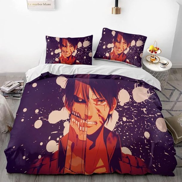 Invad-e on Tit-an Ere-n Le-i Anime -Soft 3D P-rint-d Duvet- Cover Bedd-ing Set with Comfort-er Cover