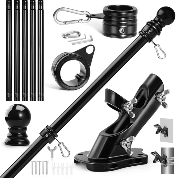 Kit de asta para bandera Anovo de acero inoxidable negro de 183 cm