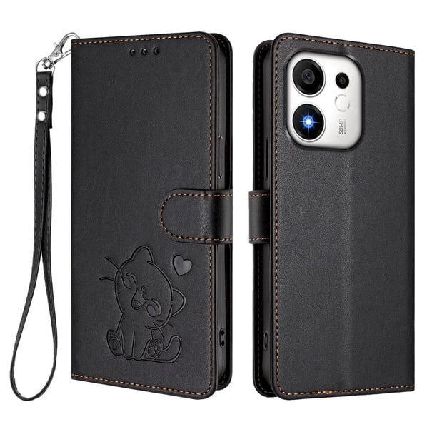 Honor 600 Smart Funda Billetera con Estampado de Gato, Negro