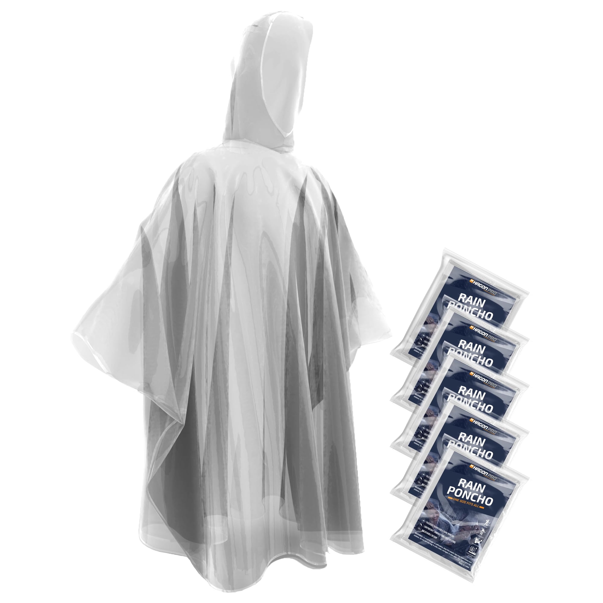Ponchos De Lluvia Desechables Hagon Pro Paquete De 5 Para Adultos