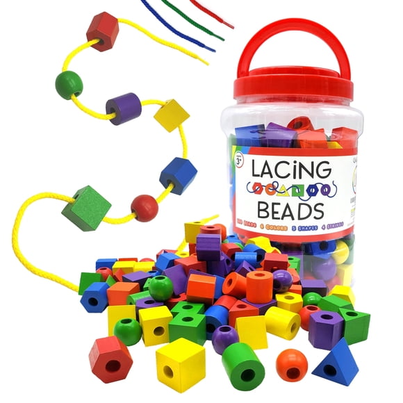 Lacing Beads LMC Products de madera, 125 piezas, para niños de 3 años