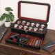 thumbnail image 3 of Caja para relojes ROTHWELL de piel con 12 ranuras y cajón para aparcacoches, color negro y rojo, 3 of 9