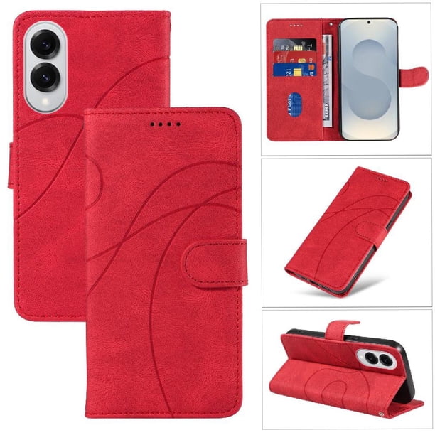 Funda tipo cartera con tapa para Samsung Galaxy S25 Edge con tarjetero, soporte y cubierta magnética Rojo