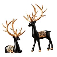 Magideal - 2 Estatuas De Reno De Estilo Europeo, Regalo, Adorno De Escultura De Animal, Resina Coleccionable Creativa Para Mesa, Restaurante, Sala De Estar, , Oro Negro