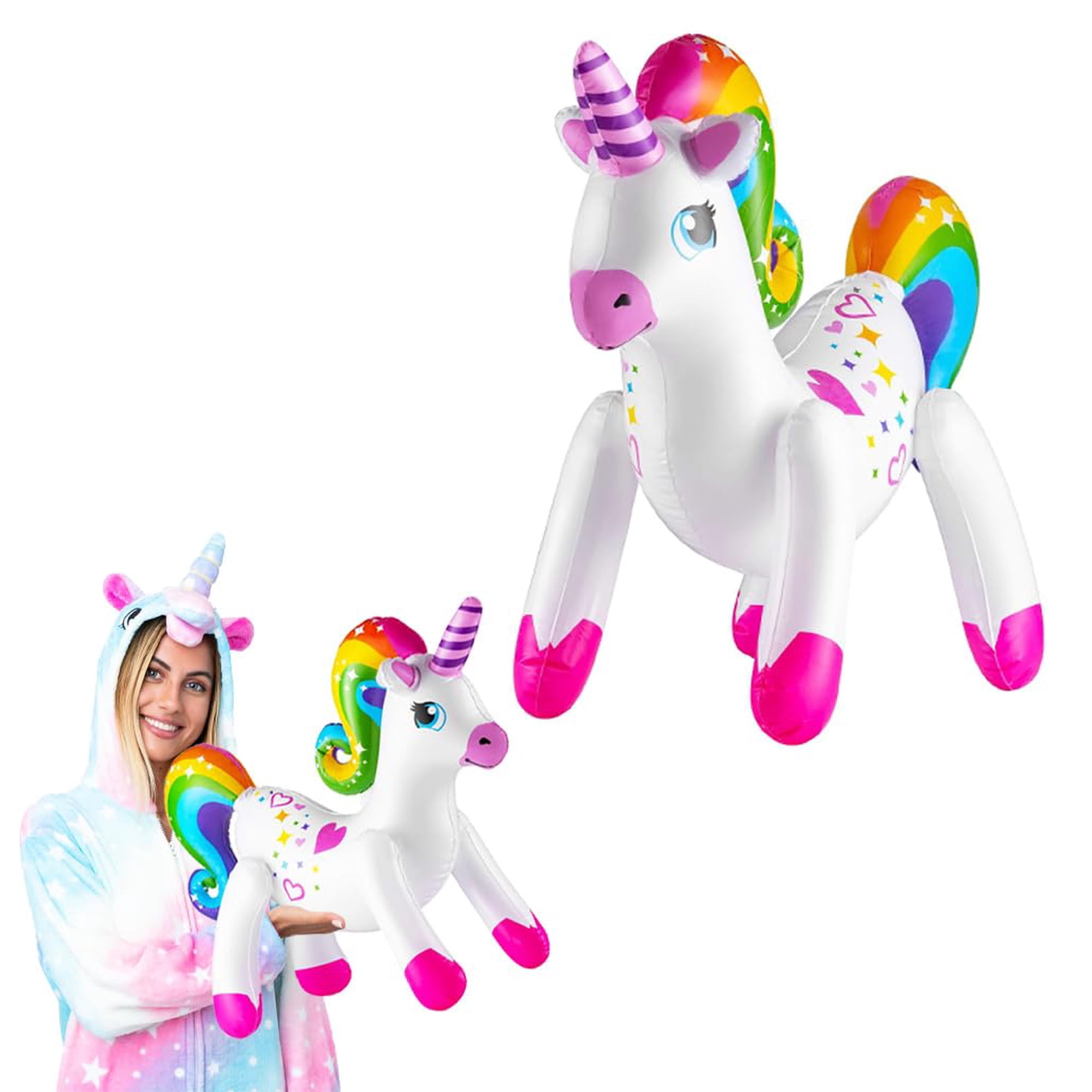The Dreidel Company - Unicornio Arcoíris Inflable De 24 Cm (paquete De 2) Para Playa Y Piscina