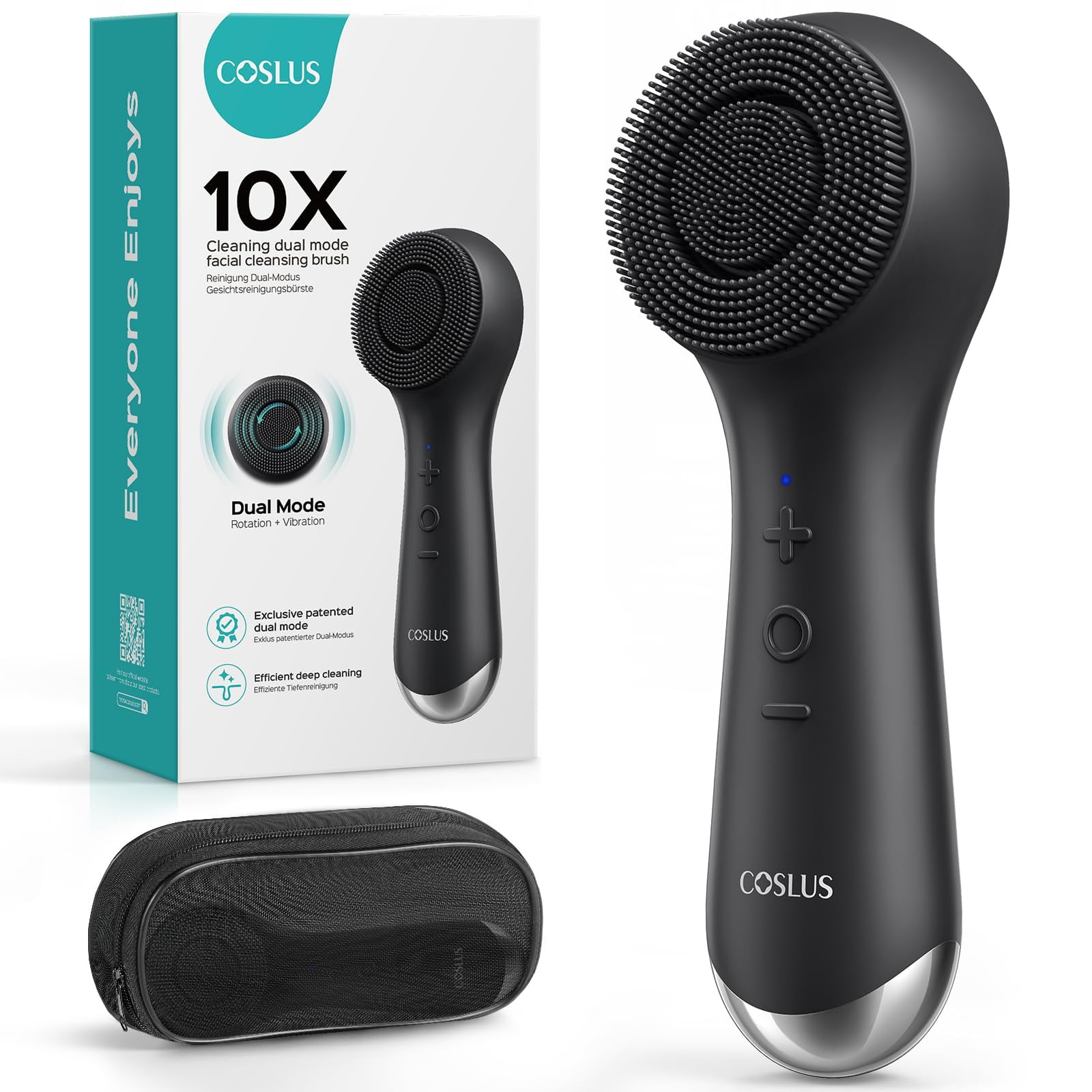Cepillo Limpiador Facial Coslus 2 En 1 Spin Vibration Black