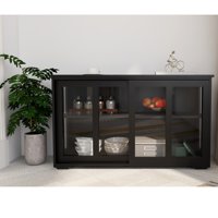 M&Ms - Kitchen Storage Stand Cupboard With Glass Door-Black