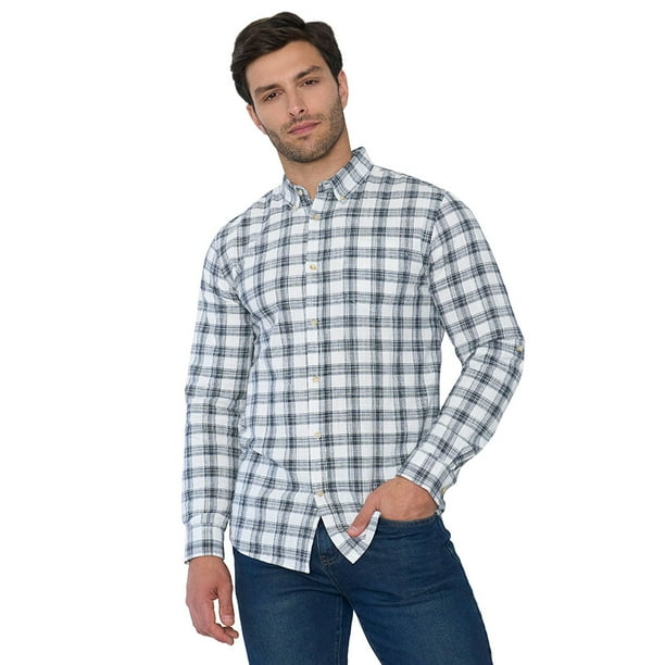 Camisa Hombre Check Textura Azul Corona