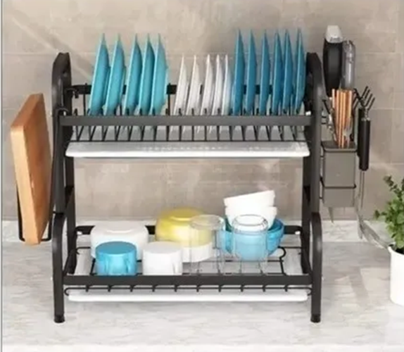 Genérico - Organizador Platos 2 Niveles Color Negro