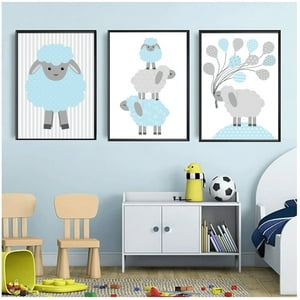 Genérico - Cuadros Decorativos Para Niños Ovejita Azul Pack X 3 Uds 35X50 Cm C/U