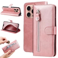 Gangxun - Funda Con Cremallera Para Iphone 16 Pro, Carcasa Cartera De Cuero Pu Con Soporte Y Tarjetero