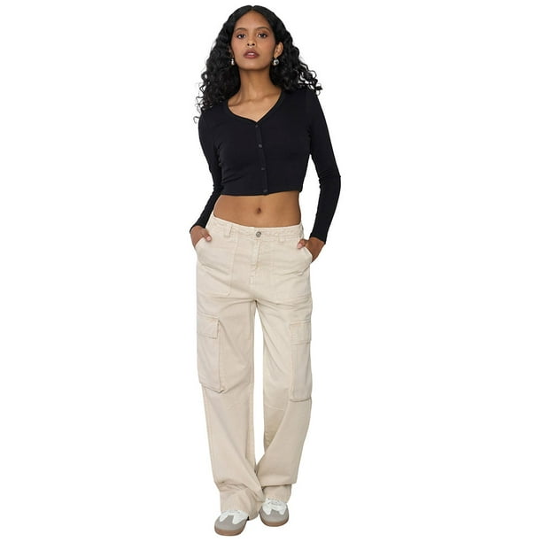 Jeans Mujer Straight Fit Cargo Beige Corona