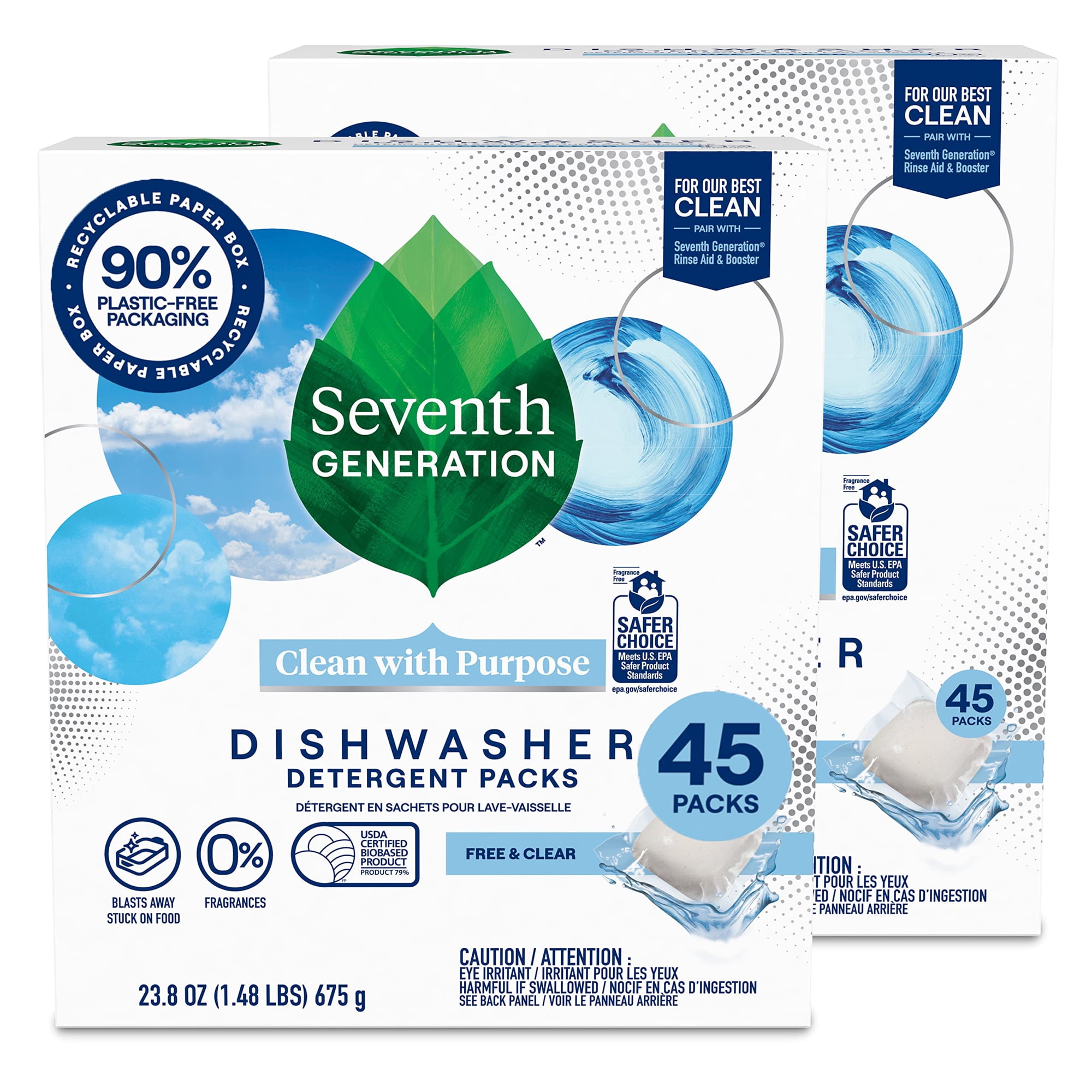 Paquetes De Detergente Para Lavavajillas Seventh Generation X2, 45 Tabletas