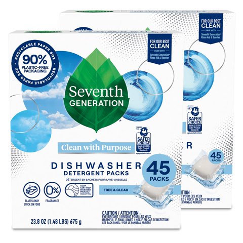 Paquetes De Detergente Para Lavavajillas Seventh Generation X2, 45 Tabletas