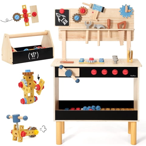 Pairpear - Banco De Herramientas Para Niños Par Pear Wooden Toys 2 En 1 Con Caja De Herramientas 3+