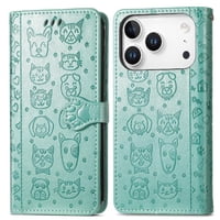 Funda Cartera Foxdock Para Iphone 17 Pro Max , Flip Pu Con Relieve De Gatos Y Perros, Tarjetero Y Soporte